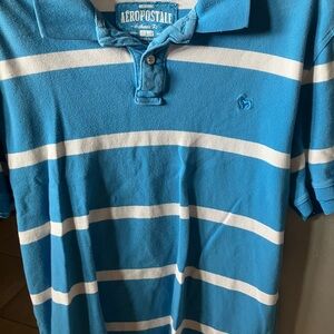 Blue and White Striped Aeropostale Polo Shirt